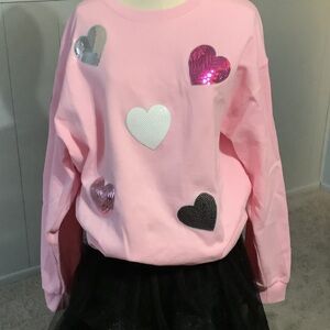 Charming Pink Adult Sweatshirt with Heart Accents